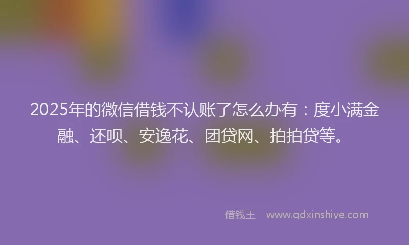 2025年的微信借钱不认账了怎么办有：度小满金融、还呗、安逸花、团贷网、拍拍贷等。
