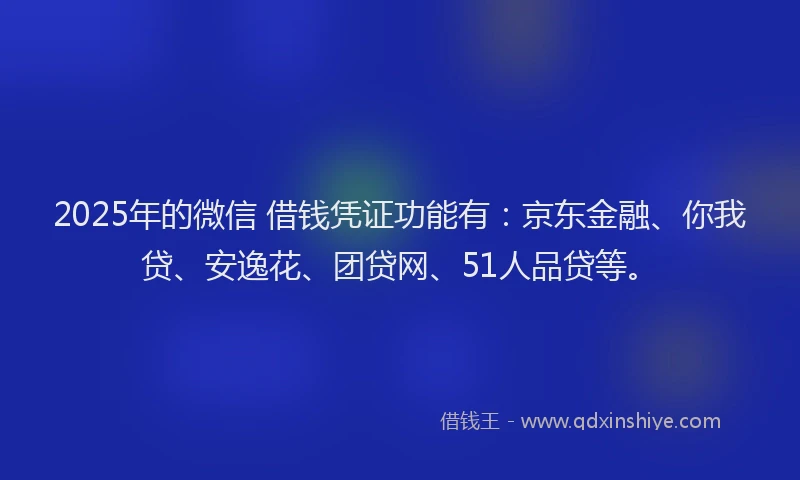 2025年的微信 借钱凭证功能有：京东金融、你我贷、安逸花、团贷网、51人品贷等。