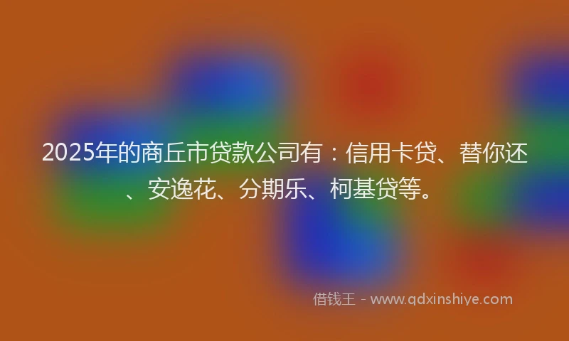 2025年的商丘市贷款公司有：信用卡贷、替你还、安逸花、分期乐、柯基贷等。