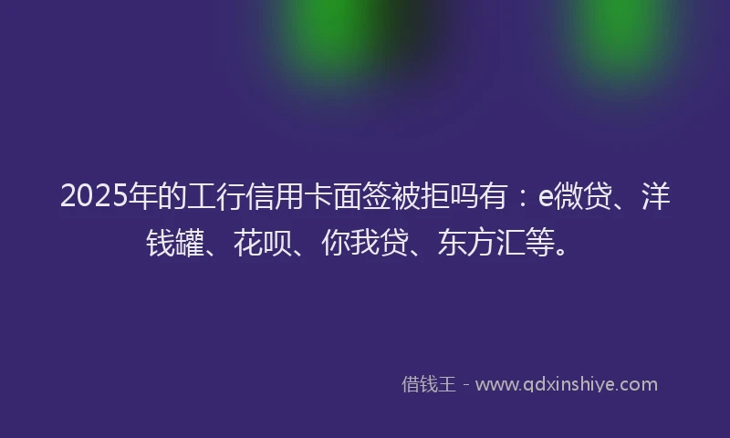 2025年的工行信用卡面签被拒吗有：e微贷、洋钱罐、花呗、你我贷、东方汇等。