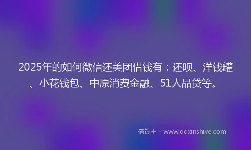 2025年的如何微信还美团借钱有：还呗、洋钱罐、小花钱包、中原消费金融、51人品贷等。