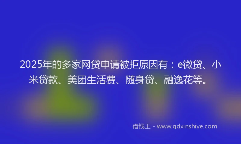 2025年的多家网贷申请被拒原因有：e微贷、小米贷款、美团生活费、随身贷、融逸花等。