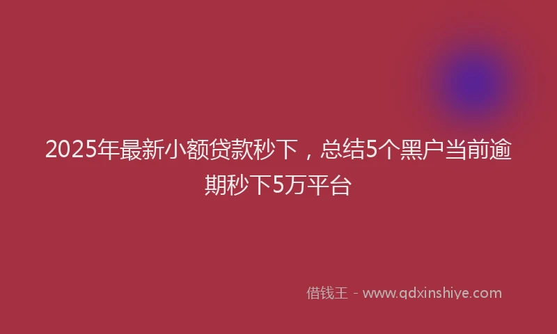 2025年最新小额贷款秒下，总结5个黑户当前逾期秒下5万平台