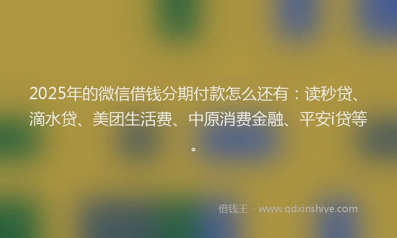 2025年的微信借钱分期付款怎么还有：读秒贷、滴水贷、美团生活费、中原消费金融、平安i贷等。