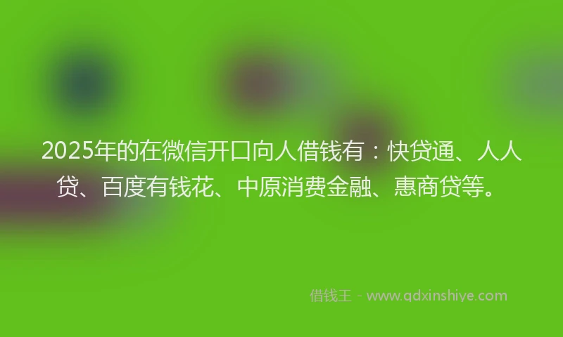 2025年的在微信开口向人借钱有：快贷通、人人贷、百度有钱花、中原消费金融、惠商贷等。