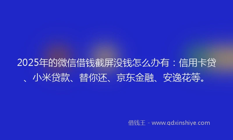 2025年的微信借钱截屏没钱怎么办有：信用卡贷、小米贷款、替你还、京东金融、安逸花等。