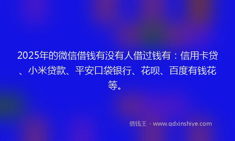 2025年的微信借钱有没有人借过钱有：信用卡贷、小米贷款、平安口袋银行、花呗、百度有钱花等。