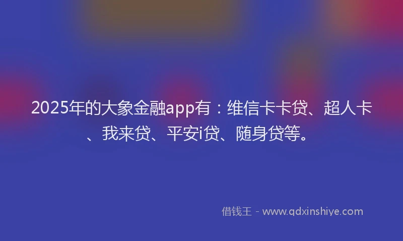 2025年的大象金融app有：维信卡卡贷、超人卡、我来贷、平安i贷、随身贷等。