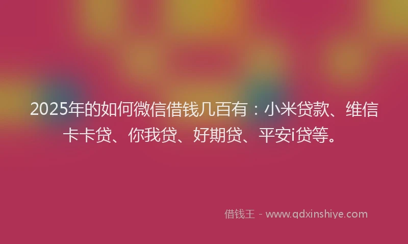 2025年的如何微信借钱几百有：小米贷款、维信卡卡贷、你我贷、好期贷、平安i贷等。