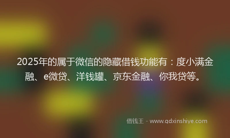 2025年的属于微信的隐藏借钱功能有：度小满金融、e微贷、洋钱罐、京东金融、你我贷等。