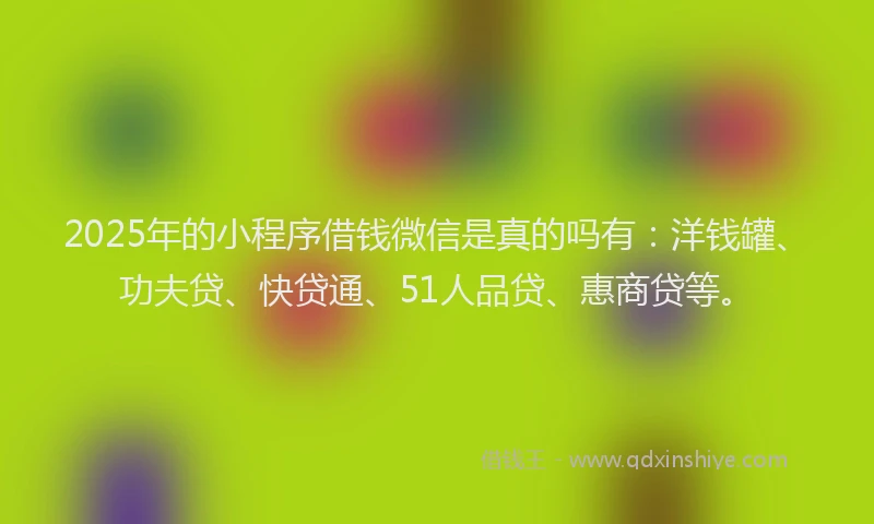 2025年的小程序借钱微信是真的吗有：洋钱罐、功夫贷、快贷通、51人品贷、惠商贷等。