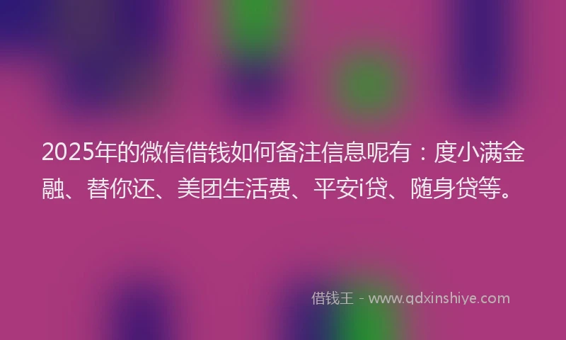 2025年的微信借钱如何备注信息呢有：度小满金融、替你还、美团生活费、平安i贷、随身贷等。