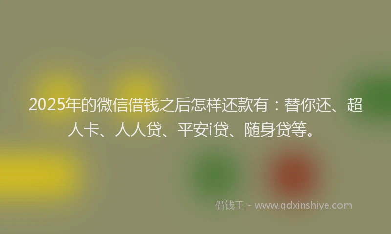 2025年的微信借钱之后怎样还款有：替你还、超人卡、人人贷、平安i贷、随身贷等。