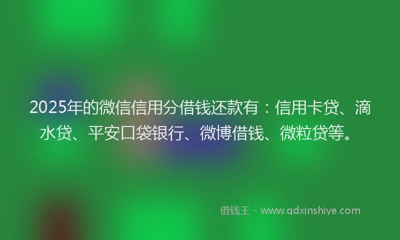 2025年的微信信用分借钱还款有：信用卡贷、滴水贷、平安口袋银行、微博借钱、微粒贷等。