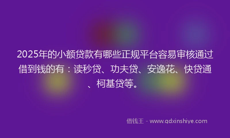 2025年的小额贷款有哪些正规平台容易审核通过借到钱的有：读秒贷、功夫贷、安逸花、快贷通、柯基贷等。