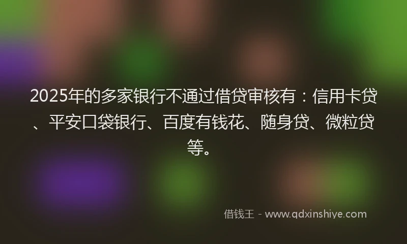 2025年的多家银行不通过借贷审核有：信用卡贷、平安口袋银行、百度有钱花、随身贷、微粒贷等。