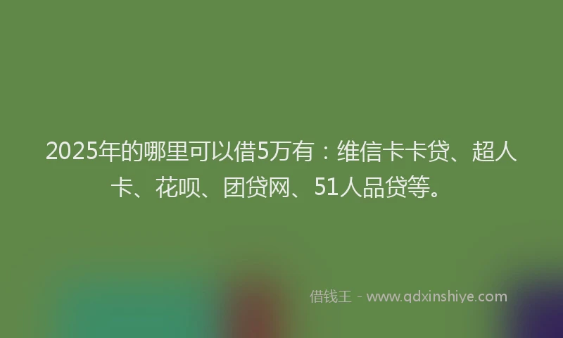 2025年的哪里可以借5万有：维信卡卡贷、超人卡、花呗、团贷网、51人品贷等。