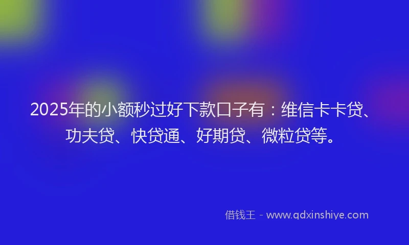 2025年的小额秒过好下款口子有：维信卡卡贷、功夫贷、快贷通、好期贷、微粒贷等。