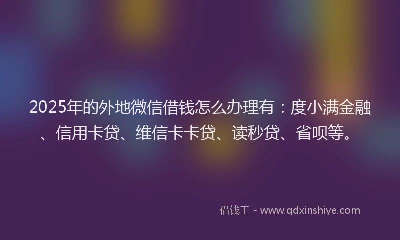 2025年的外地微信借钱怎么办理有：度小满金融、信用卡贷、维信卡卡贷、读秒贷、省呗等。