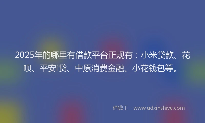 2025年的哪里有借款平台正规有：小米贷款、花呗、平安i贷、中原消费金融、小花钱包等。