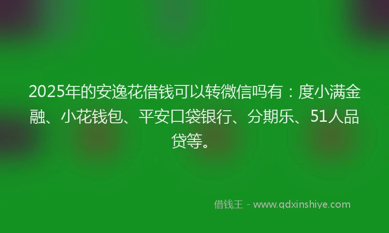 2025年的安逸花借钱可以转微信吗有：度小满金融、小花钱包、平安口袋银行、分期乐、51人品贷等。