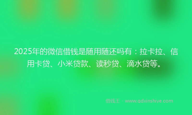 2025年的微信借钱是随用随还吗有：拉卡拉、信用卡贷、小米贷款、读秒贷、滴水贷等。