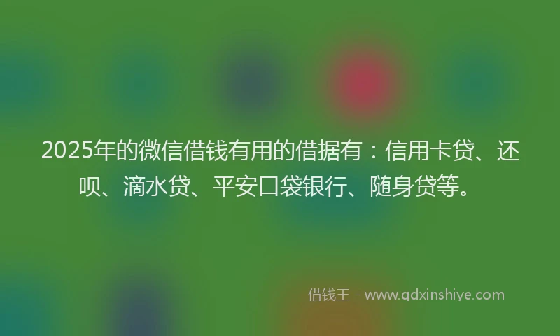 2025年的微信借钱有用的借据有：信用卡贷、还呗、滴水贷、平安口袋银行、随身贷等。