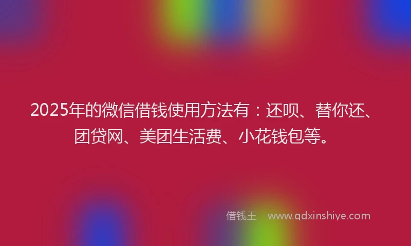 2025年的微信借钱使用方法有：还呗、替你还、团贷网、美团生活费、小花钱包等。