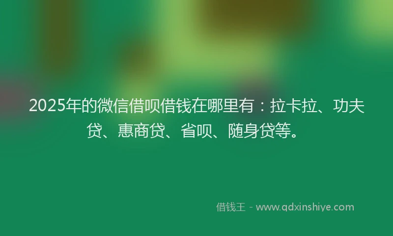 2025年的微信借呗借钱在哪里有：拉卡拉、功夫贷、惠商贷、省呗、随身贷等。