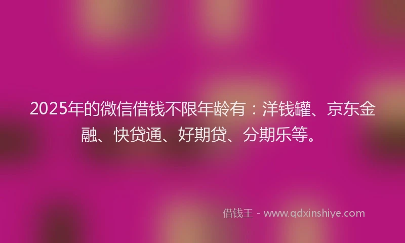 2025年的微信借钱不限年龄有：洋钱罐、京东金融、快贷通、好期贷、分期乐等。