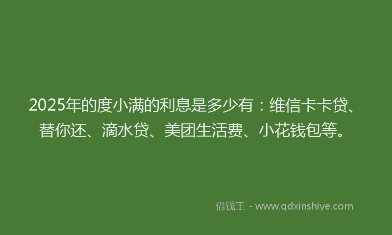 2025年的度小满的利息是多少有：维信卡卡贷、替你还、滴水贷、美团生活费、小花钱包等。