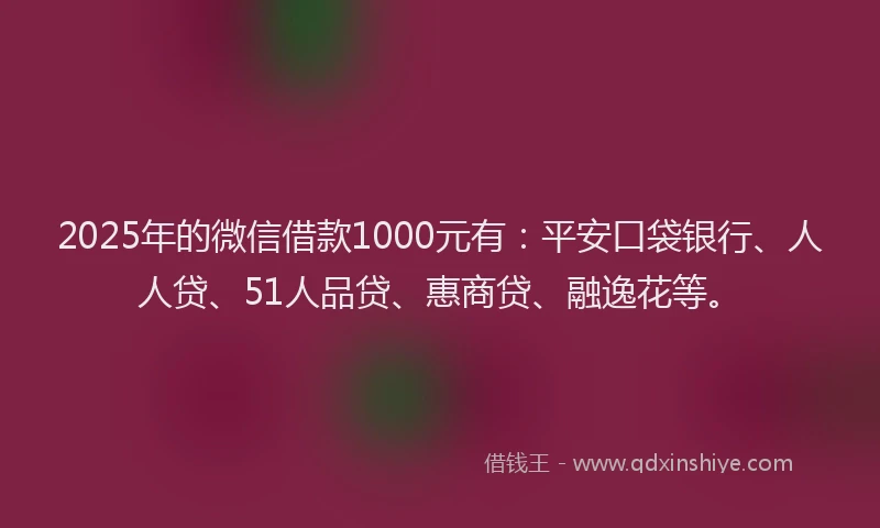 2025年的微信借款1000元有：平安口袋银行、人人贷、51人品贷、惠商贷、融逸花等。