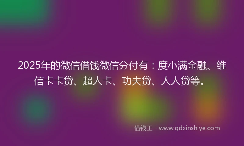 2025年的微信借钱微信分付有：度小满金融、维信卡卡贷、超人卡、功夫贷、人人贷等。