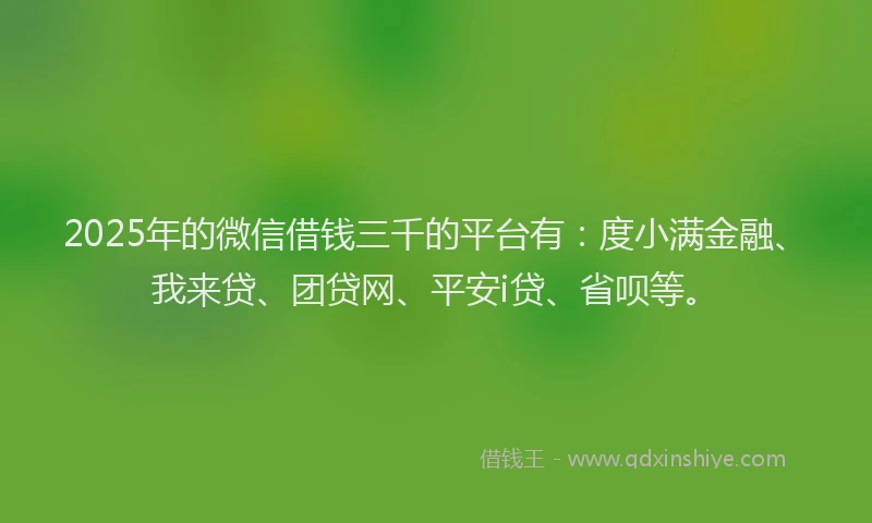 2025年的微信借钱三千的平台有：度小满金融、我来贷、团贷网、平安i贷、省呗等。