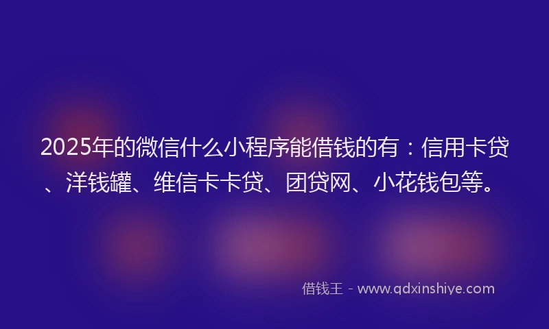 2025年的微信什么小程序能借钱的有：信用卡贷、洋钱罐、维信卡卡贷、团贷网、小花钱包等。