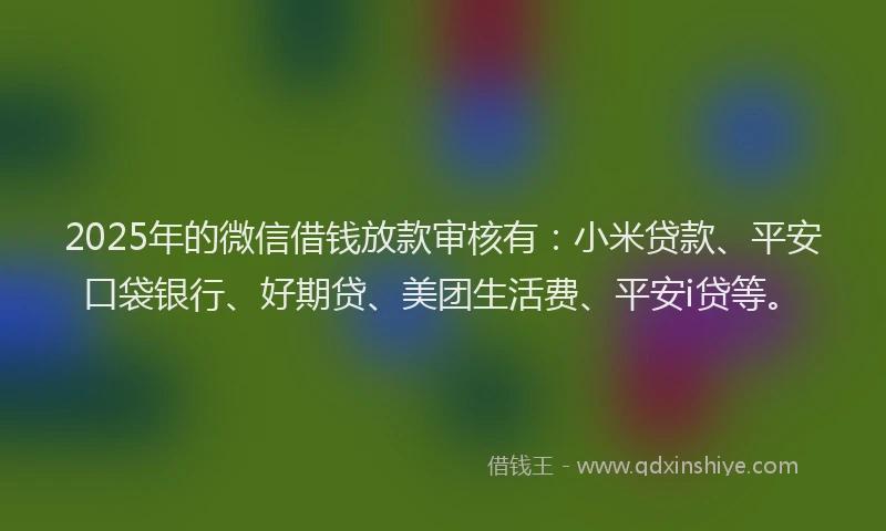2025年的微信借钱放款审核有：小米贷款、平安口袋银行、好期贷、美团生活费、平安i贷等。