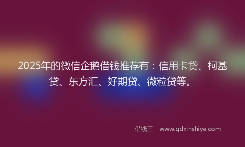 2025年的微信企鹅借钱推荐有：信用卡贷、柯基贷、东方汇、好期贷、微粒贷等。
