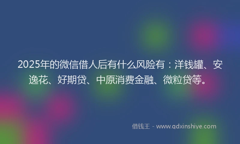 2025年的微信借人后有什么风险有：洋钱罐、安逸花、好期贷、中原消费金融、微粒贷等。