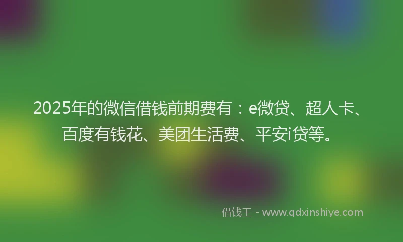 2025年的微信借钱前期费有：e微贷、超人卡、百度有钱花、美团生活费、平安i贷等。