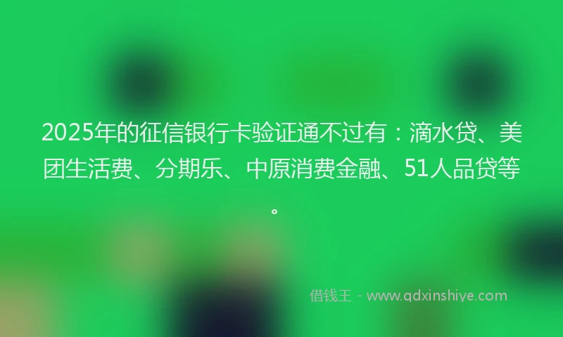 2025年的征信银行卡验证通不过有：滴水贷、美团生活费、分期乐、中原消费金融、51人品贷等。