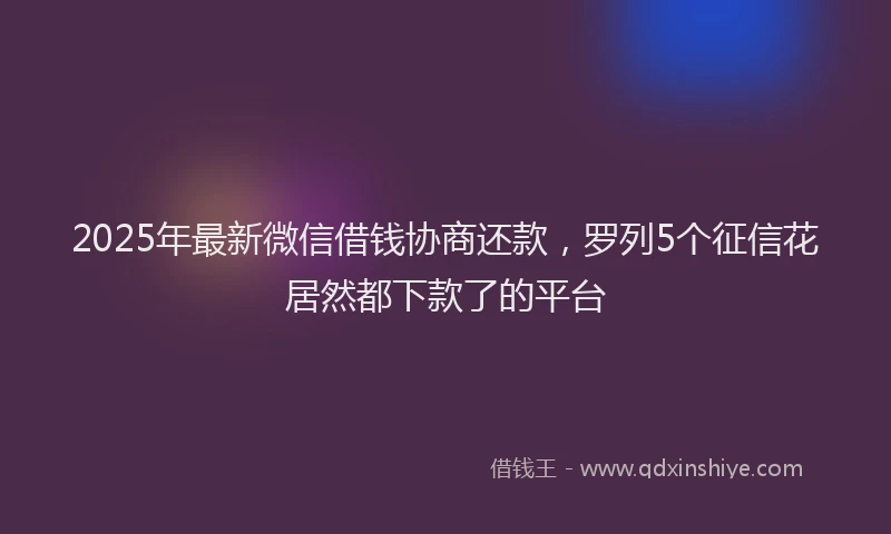 2025年最新微信借钱协商还款，罗列5个征信花居然都下款了的平台