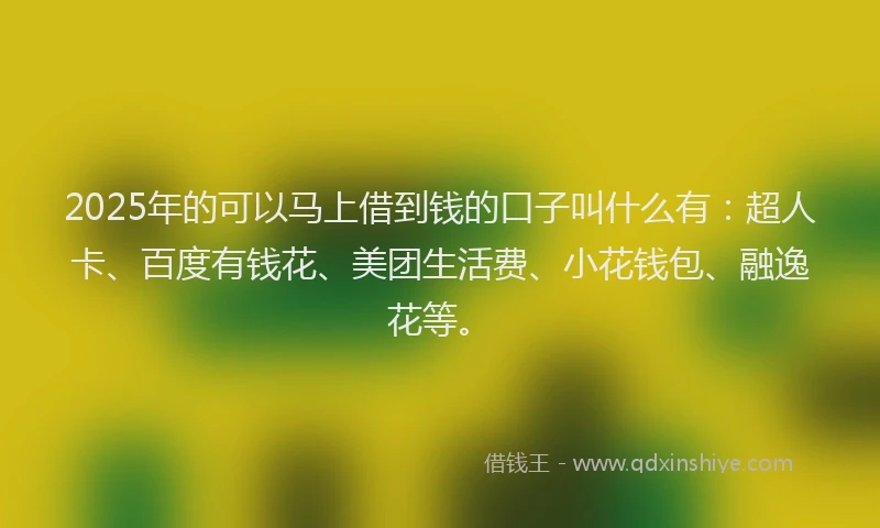 2025年的可以马上借到钱的口子叫什么有：超人卡、百度有钱花、美团生活费、小花钱包、融逸花等。