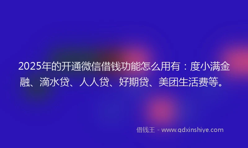 2025年的开通微信借钱功能怎么用有：度小满金融、滴水贷、人人贷、好期贷、美团生活费等。