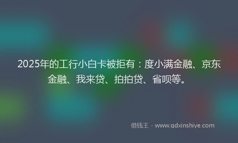 2025年的工行小白卡被拒有：度小满金融、京东金融、我来贷、拍拍贷、省呗等。