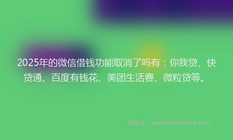 2025年的微信借钱功能取消了吗有：你我贷、快贷通、百度有钱花、美团生活费、微粒贷等。
