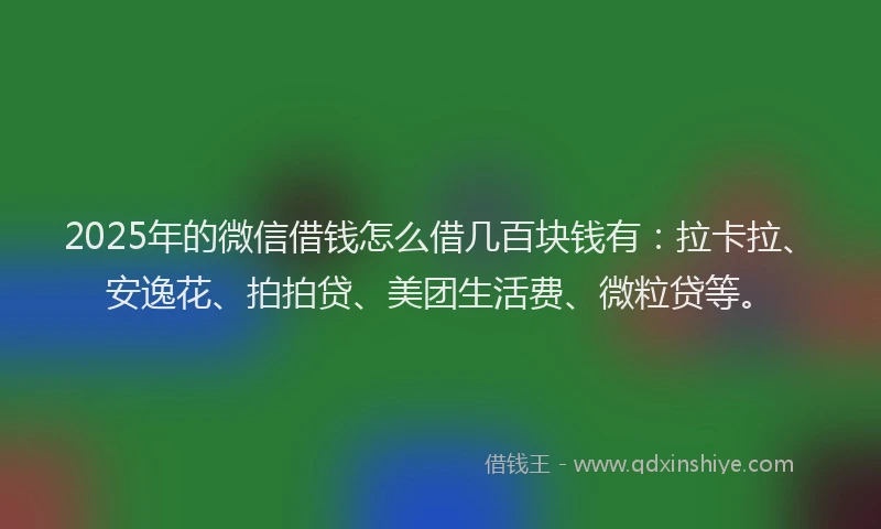 2025年的微信借钱怎么借几百块钱有：拉卡拉、安逸花、拍拍贷、美团生活费、微粒贷等。