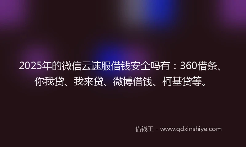 2025年的微信云速服借钱安全吗有：360借条、你我贷、我来贷、微博借钱、柯基贷等。