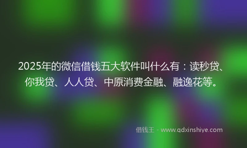 2025年的微信借钱五大软件叫什么有：读秒贷、你我贷、人人贷、中原消费金融、融逸花等。
