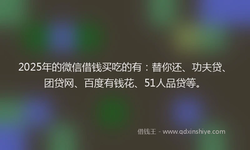 2025年的微信借钱买吃的有：替你还、功夫贷、团贷网、百度有钱花、51人品贷等。