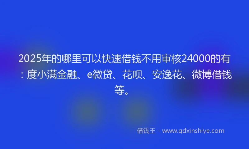 2025年的哪里可以快速借钱不用审核24000的有：度小满金融、e微贷、花呗、安逸花、微博借钱等。